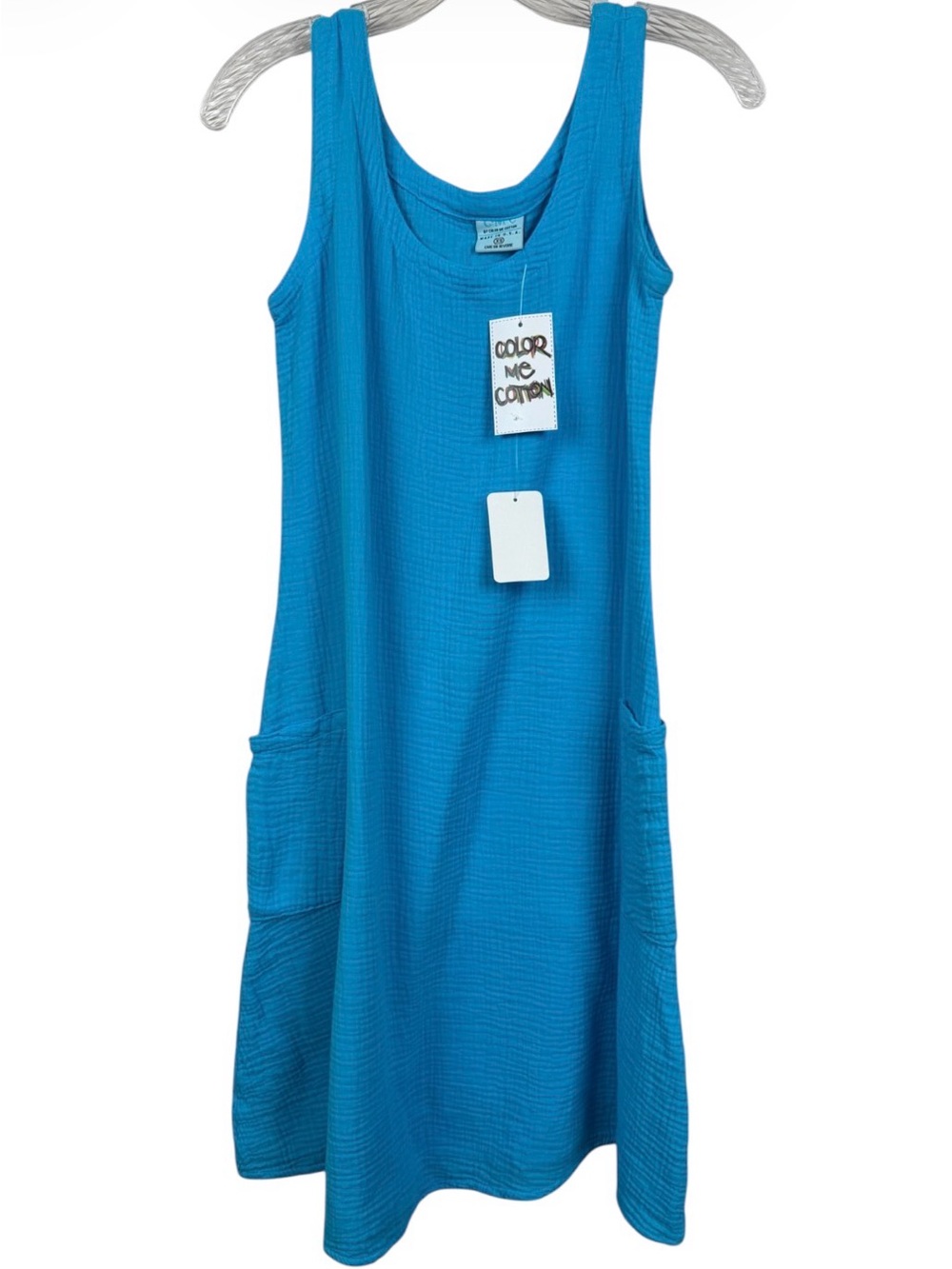 NWT Color Me Cotton CMC blue sleeveless gauze dress XS